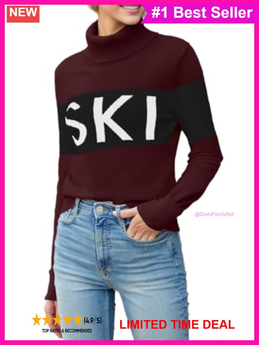 Turtleneck Sweater with Ear & Thumb Holes Warm Ski Pullover